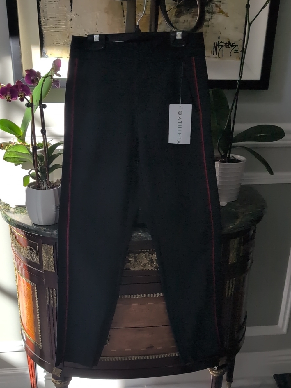 ATHLETA Stellar Novelty Trouser. Size 4 Black with Red Side Stripe NWT
